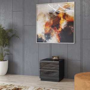 Petit Meuble TV ou meuble d'appoint 50cm collection ZANTE avec 2 tiroirs. Couleur noir brillant pailleté