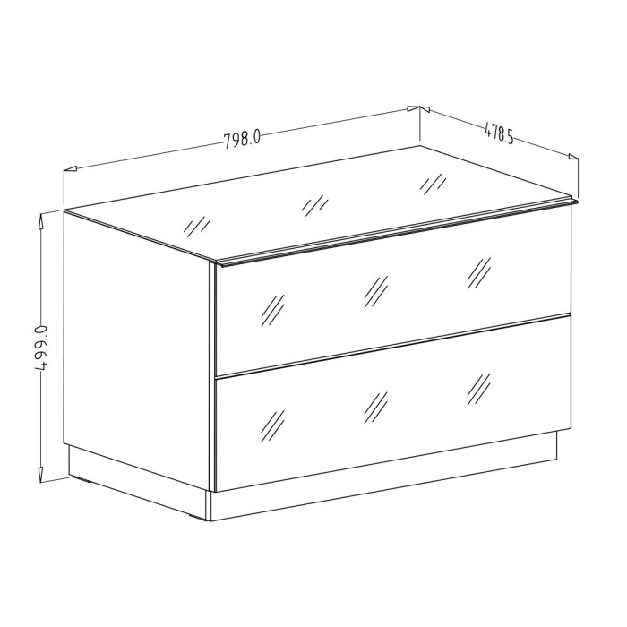 Meuble TV ou meuble d'appoint 80cm collection ZANTE avec 2 tiroirs. Couleur noir brillant pailleté