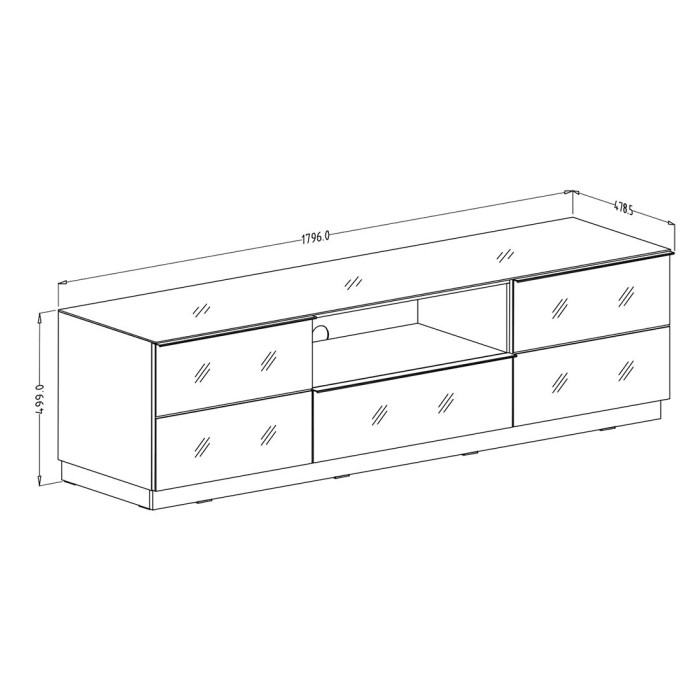 Meuble TV 180cm collection ZANTE avec 2 portes et 1 tiroir. LED incluses. Couleur noir brillant pailleté