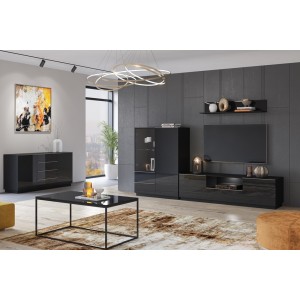 Buffet haut collection ZANTE. LED intégrées. Coloris noir brillant pailleté.