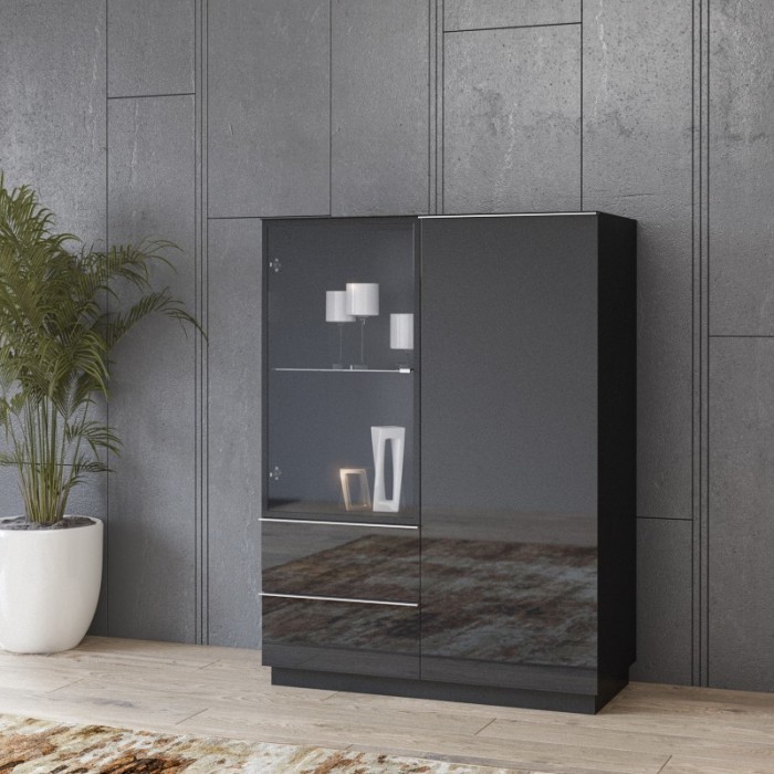 Buffet haut collection ZANTE. LED intégrées. Coloris noir brillant pailleté.