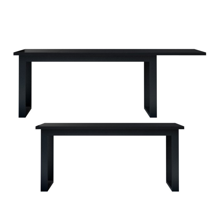 Table extensible 10 personnes pour salle à manger Collection ZANTE. Coloris noir brillant pailleté.