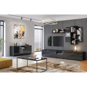 Table basse design collection ZANTE. Couleur noir brillant pailleté.