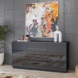 Ensemble de 5 meubles de salon collection ZANTE. Couleur noir brillant pailleté.