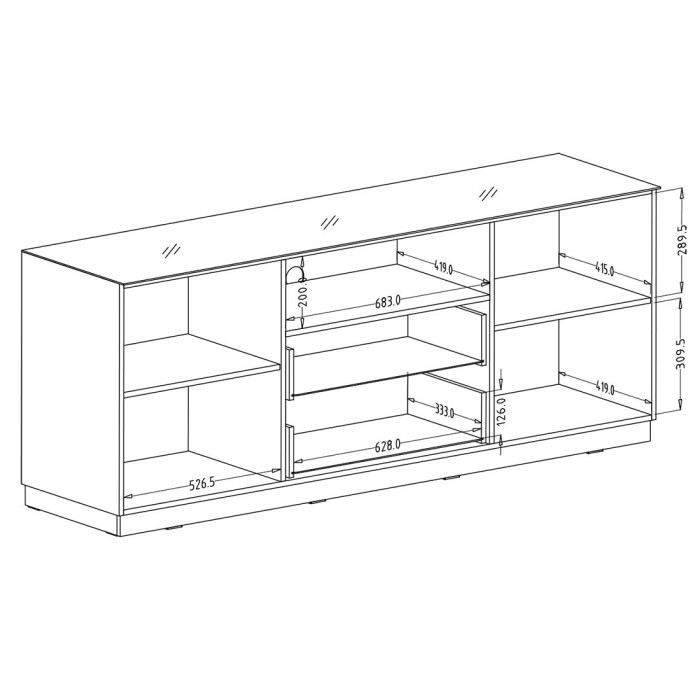 Buffet 180cm 2 portes et 2 tiroirs collection ZANTE. Coloris blanc brillant. LED incluses
