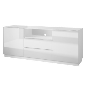 Buffet 180cm 2 portes et 2 tiroirs collection ZANTE. Coloris blanc brillant. LED incluses
