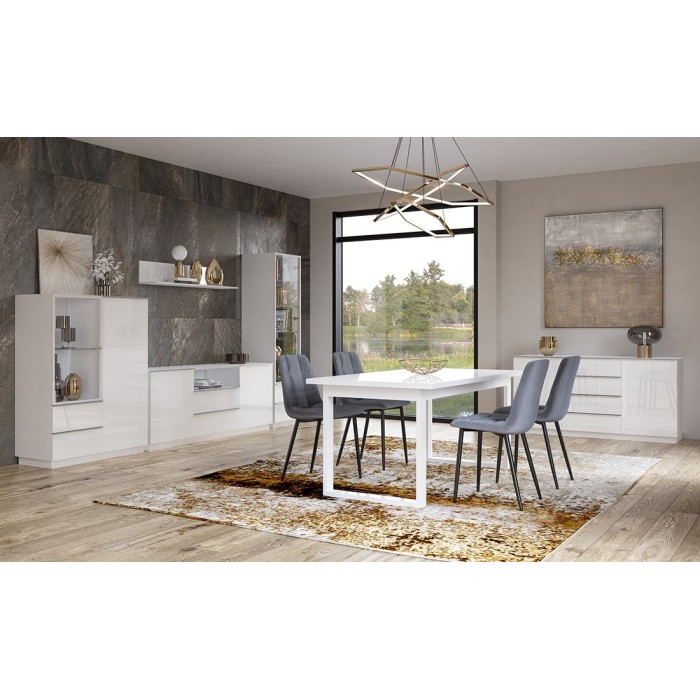 Buffet 180cm 2 portes et 2 tiroirs collection ZANTE. Coloris blanc brillant. LED incluses