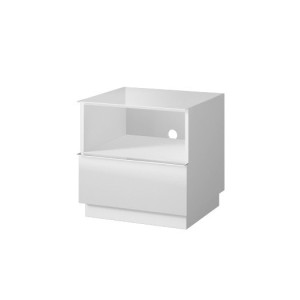 Petit Meuble TV ou meuble d'appoint 50cm collection ZANTE avec 1 tiroir et une niche avec LED. Couleur blanc brillant.