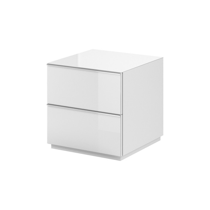 Petit Meuble TV ou meuble d'appoint 50cm collection ZANTE avec 2 tiroirs. Couleur blanc brillant.