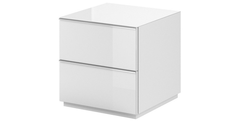 Petit Meuble TV ou meuble d'appoint 50cm collection ZANTE avec 2 tiroirs. Couleur blanc brillant.