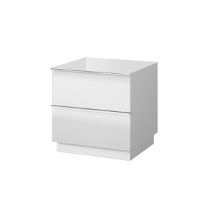 Petit Meuble TV ou meuble d'appoint 50cm collection ZANTE avec 2 tiroirs. Couleur blanc brillant.