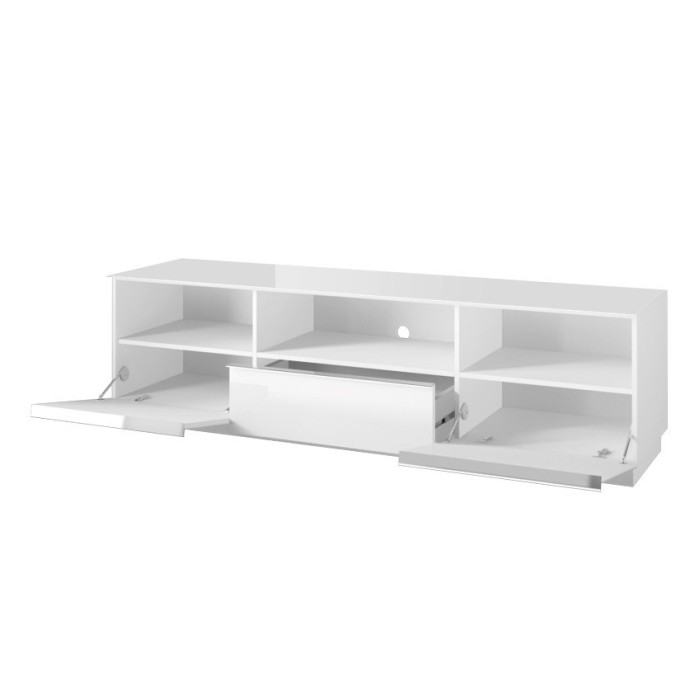 Meuble TV 180cm collection ZANTE avec 2 portes et 1 tiroir. LED incluses. Couleur blanc brillant.