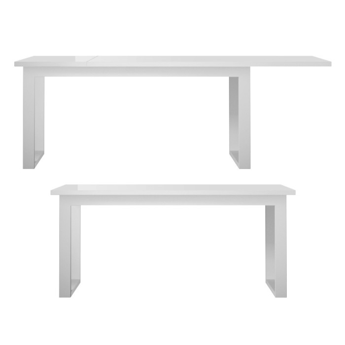 Table extensible 10 personnes pour salle à manger Collection ZANTE. Coloris blanc brillant.