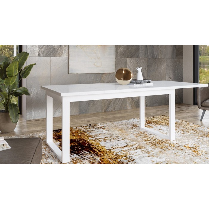 Table extensible 10 personnes pour salle à manger Collection ZANTE. Coloris blanc brillant.
