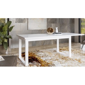 Table extensible 10 personnes pour salle à manger Collection ZANTE. Coloris blanc brillant.