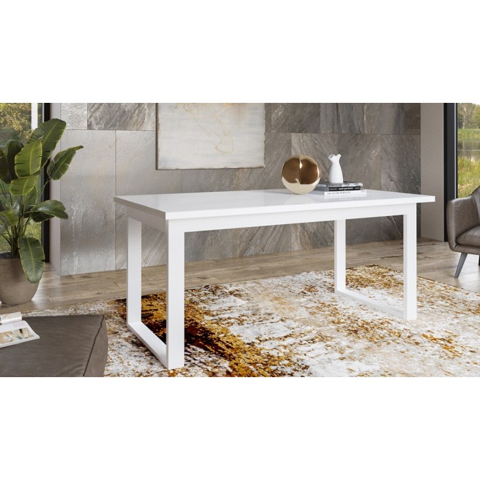 Table extensible 10 personnes pour salle à manger Collection ZANTE. Coloris blanc brillant.
