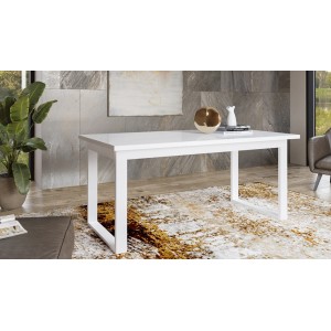Table extensible 10 personnes pour salle à manger Collection ZANTE. Coloris blanc brillant.