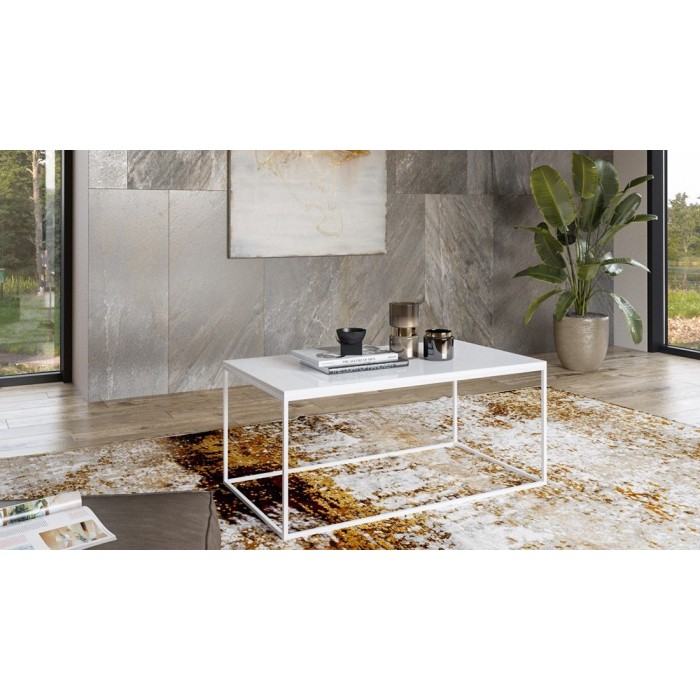 Table basse design collection ZANTE. Couleur blanc brillant.