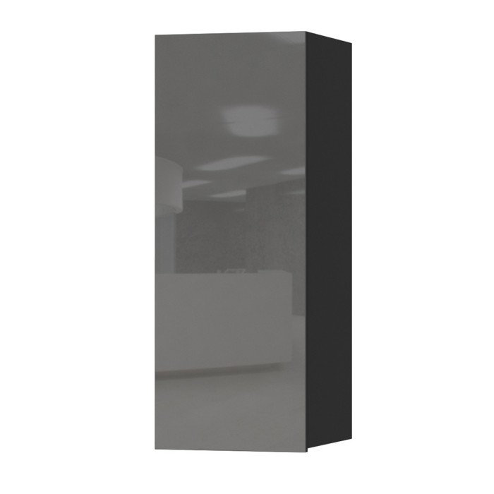 Vitrine suspendue 1 porte collection ZANTE. Coloris noir et gris brillant.