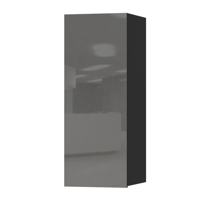 Vitrine suspendue 1 porte collection ZANTE. Coloris noir et gris brillant.