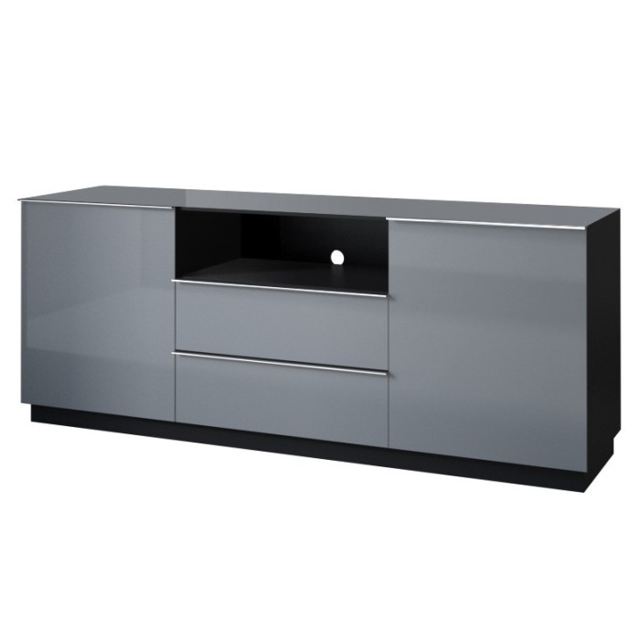 Buffet 180cm 2 portes et 2 tiroirs collection ZANTE. Coloris noir et gris brillant. LED incluses