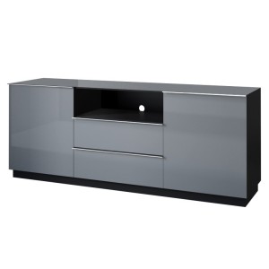 Buffet 180cm 2 portes et 2 tiroirs collection ZANTE. Coloris noir et gris brillant. LED incluses