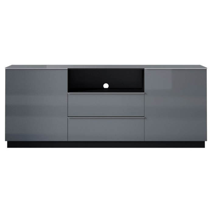 Buffet 180cm 2 portes et 2 tiroirs collection ZANTE. Coloris noir et gris brillant. LED incluses