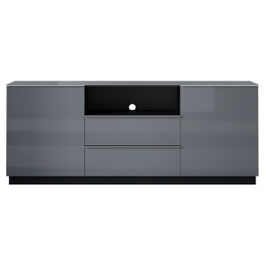 Buffet 180cm 2 portes et 2 tiroirs collection ZANTE. Coloris noir et gris brillant. LED incluses