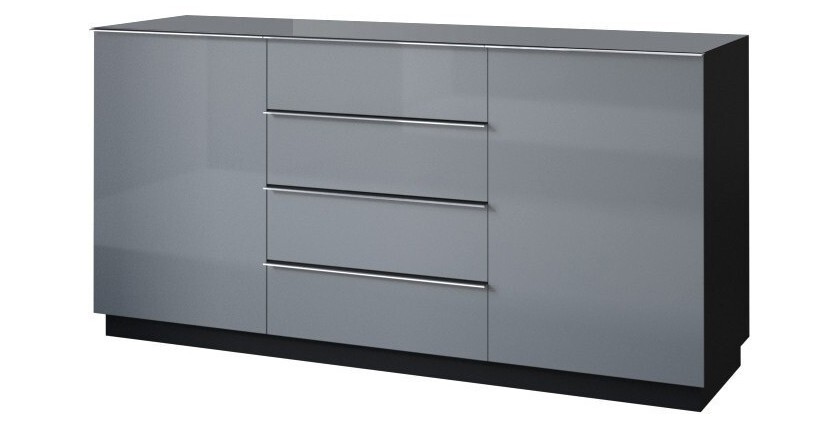 Buffet 160cm 2 portes et 4 tiroirs collection ZANTE. Coloris noir et gris brillant.
