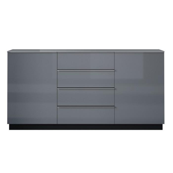 Buffet 160cm 2 portes et 4 tiroirs collection ZANTE. Coloris noir et gris brillant.