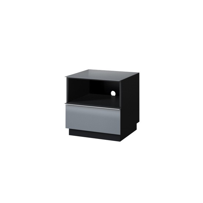 Petit Meuble TV ou meuble d'appoint 50cm collection ZANTE avec 1 tiroir et une niche avec LED. Couleur noir et gris brillant.