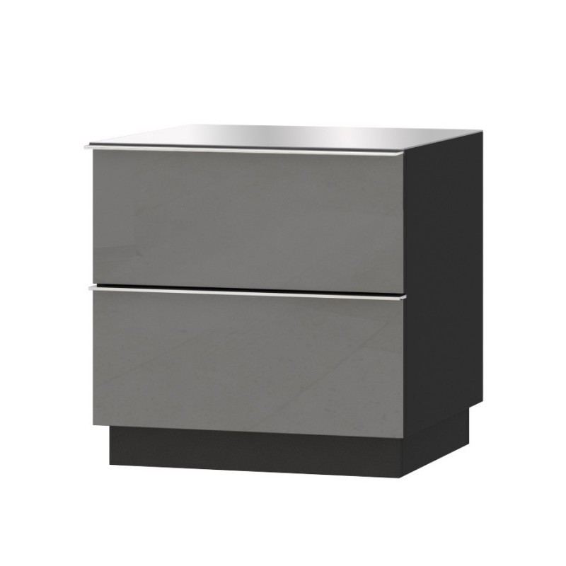 Petit Meuble TV ou meuble d'appoint 50cm collection ZANTE avec 2 tiroirs. Couleur noir et gris brillant.
