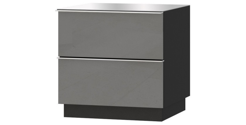 Petit Meuble TV ou meuble d'appoint 50cm collection ZANTE avec 2 tiroirs. Couleur noir et gris brillant.
