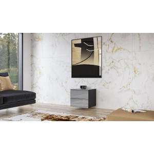 Petit Meuble TV ou meuble d'appoint 50cm collection ZANTE avec 2 tiroirs. Couleur noir et gris brillant.