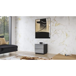 Petit Meuble TV ou meuble d'appoint 50cm collection ZANTE avec 2 tiroirs. Couleur noir et gris brillant.