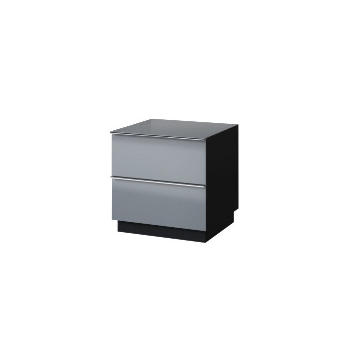 Petit Meuble TV ou meuble d'appoint 50cm collection ZANTE avec 2 tiroirs. Couleur noir et gris brillant.
