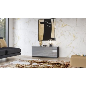 Meuble TV 120cm collection ZANTE avec 1porte. Couleur noir et gris brillant.