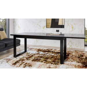 Table extensible 10 personnes pour salle à manger Collection ZANTE. Coloris noir et gris brillant.