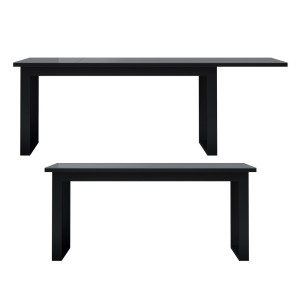 Table extensible 10 personnes pour salle à manger Collection ZANTE. Coloris noir et gris brillant.