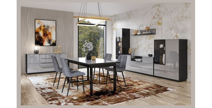 Ensemble de 6 meubles de salon collection ZANTE. Couleur noir et gris brillant.