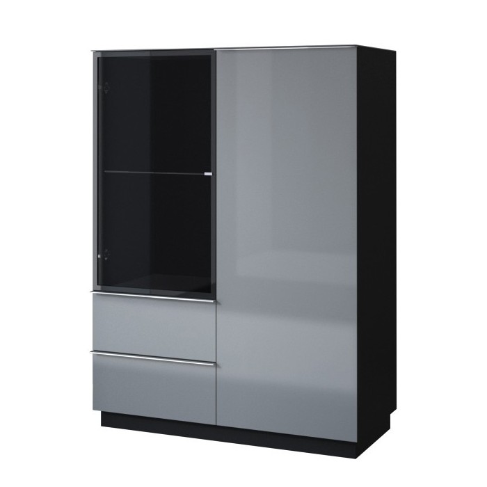 Ensemble meuble TV, buffet haut et étagère collection ZANTE. Couleur noir et gris brillant.