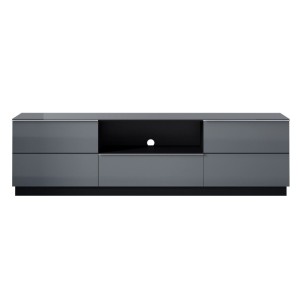 Ensemble meuble TV, buffet haut et étagère collection ZANTE. Couleur noir et gris brillant.