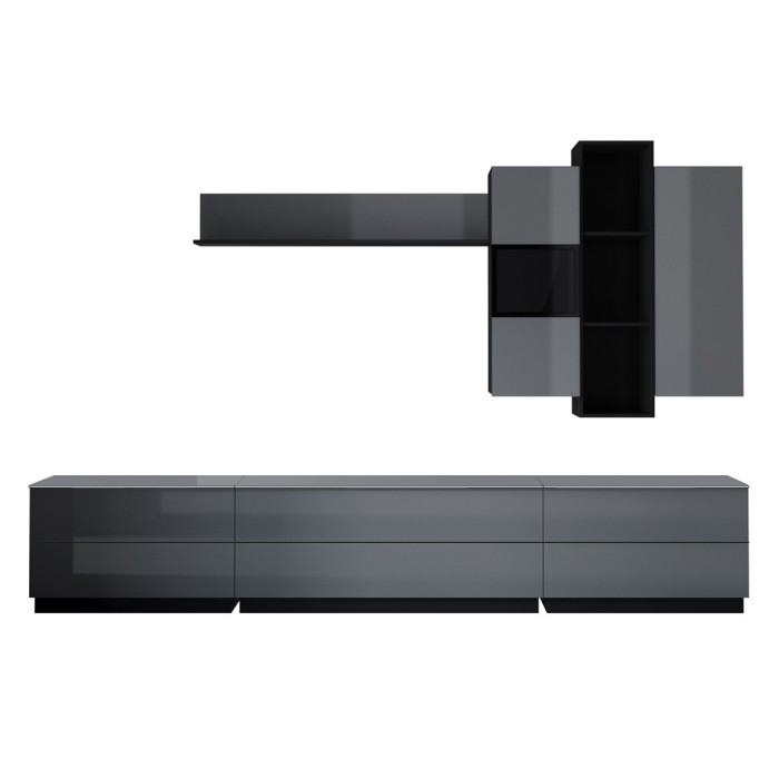 Ensemble de 7 meubles de salon collection ZANTE. Couleur noir et gris brillant.