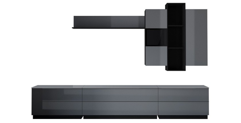 Ensemble de 7 meubles de salon collection ZANTE. Couleur noir et gris brillant.