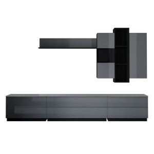 Ensemble de 7 meubles de salon collection ZANTE. Couleur noir et gris brillant.