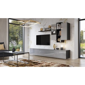 Ensemble de 7 meubles de salon collection ZANTE. Couleur noir et gris brillant.