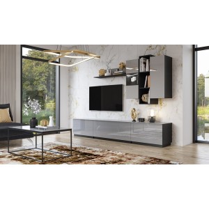 Ensemble de 7 meubles de salon collection ZANTE. Couleur noir et gris brillant.