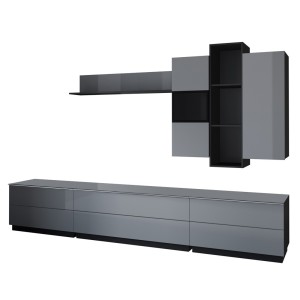 Ensemble de 7 meubles de salon collection ZANTE. Couleur noir et gris brillant.