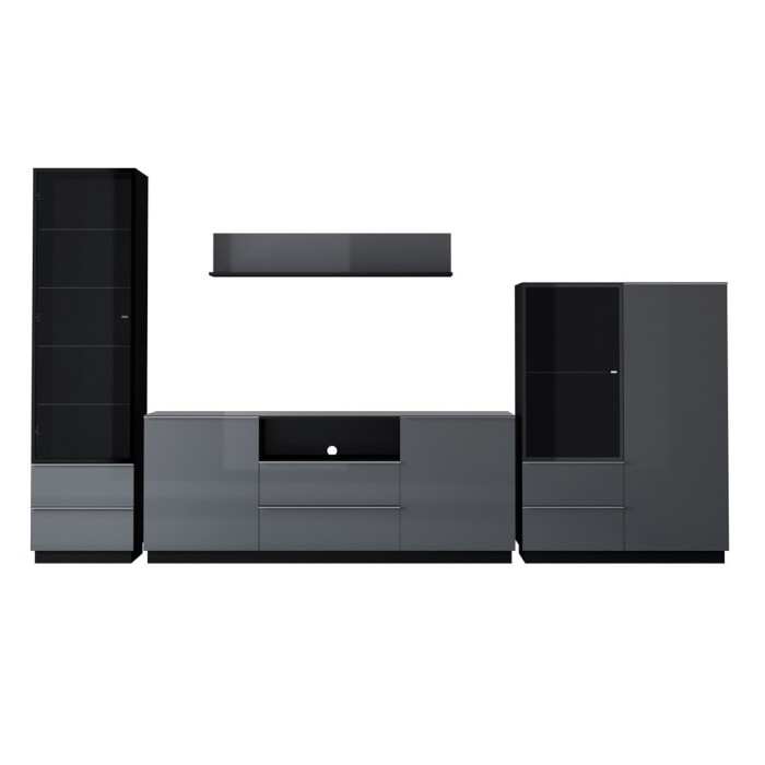 Ensemble de 4 meubles de salon collection ZANTE. Couleur noir et gris brillant.
