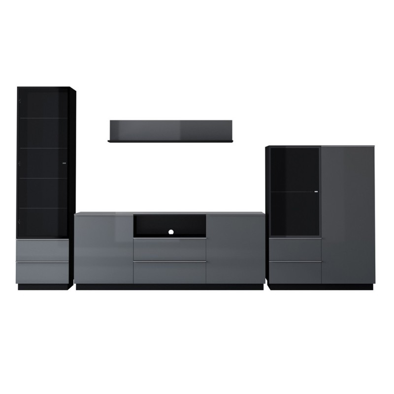 Ensemble de 4 meubles de salon collection ZANTE. Couleur noir et gris brillant.